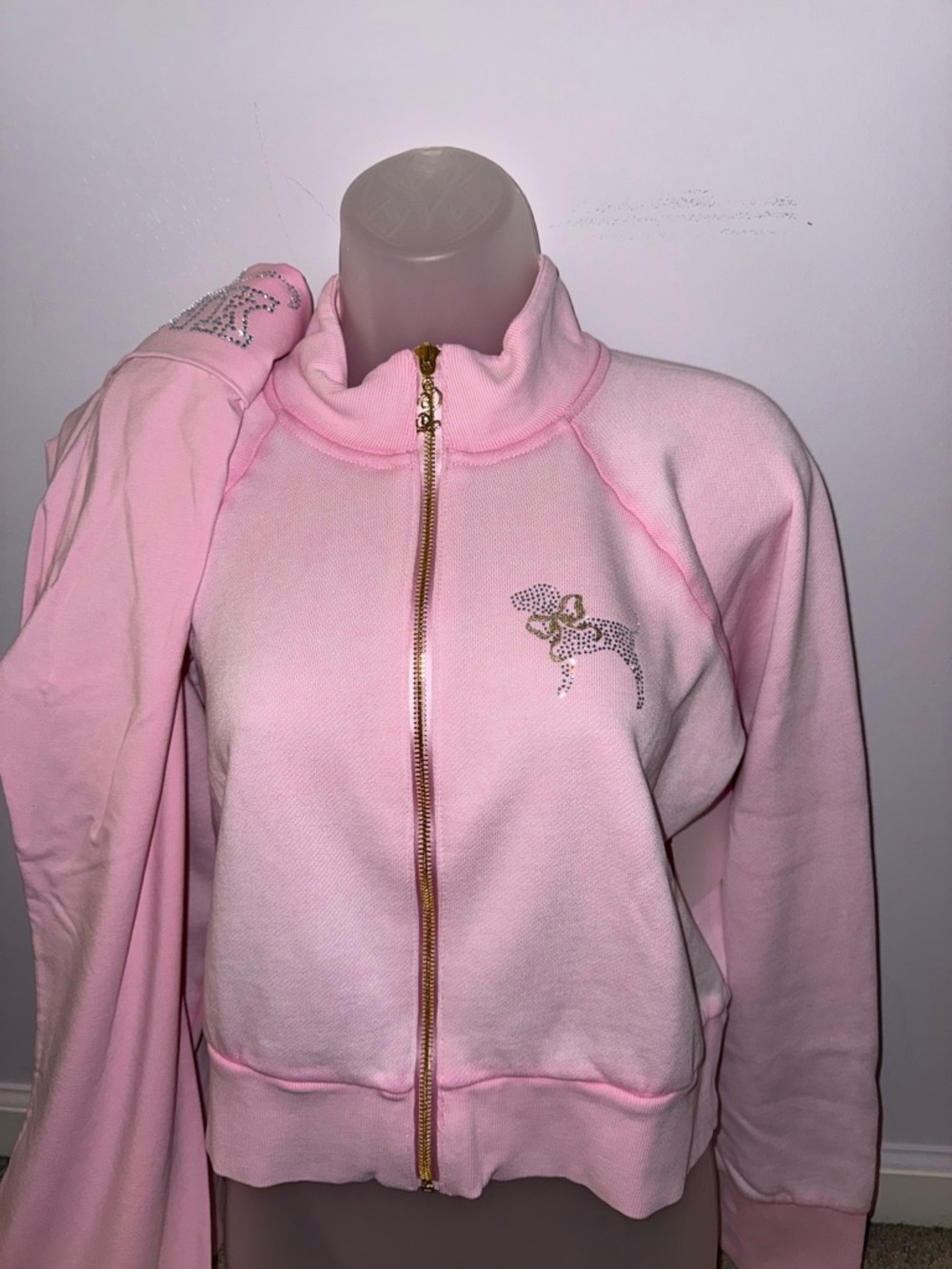 PINK x LoveShackFancy Reissued Full-Zip Cotton Foldover Flare Leggings Set M - Picture 3 of 10